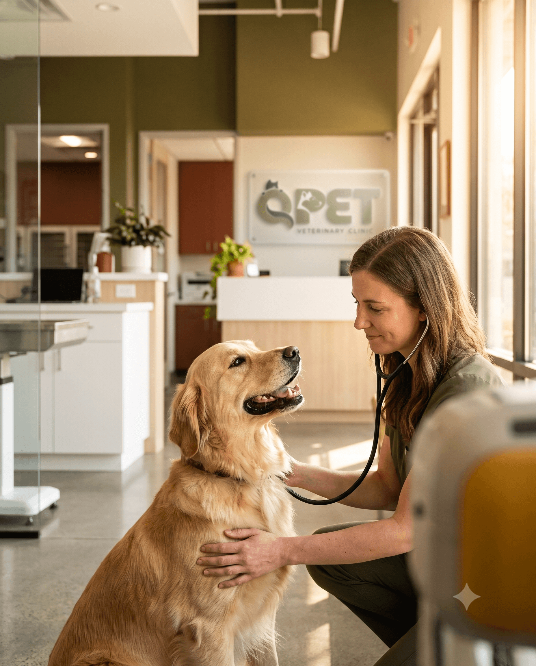 Compassionate veterinarian examining dog